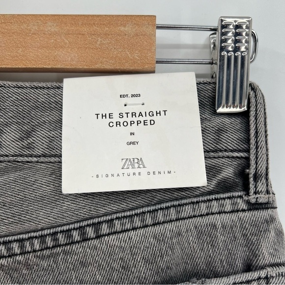 Zara The Straight Cropped Mid Rise Slim Fit Jean in Grey Size 2 - Picture 10 of 11